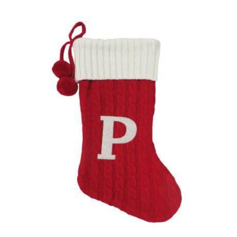 BRAND NEW holiday time 19in knit “ P “ Christmas stocking